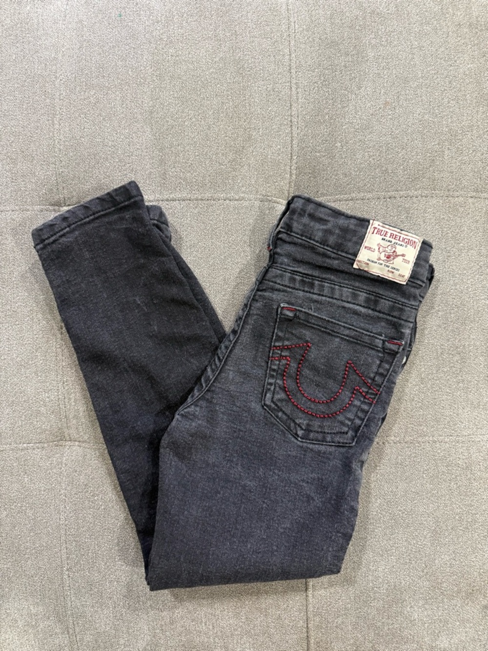 True Religion Black Denim Jeans with Red Stitching